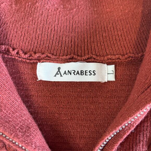 Anrabess Maroon Quarter-Zip Ribbed Knit Sweater – Size Large, Cozy Pullover - Picture 8 of 9